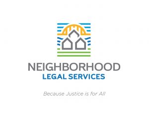 logo for Neighborhood Legal Services w tagline Because Justice is For All